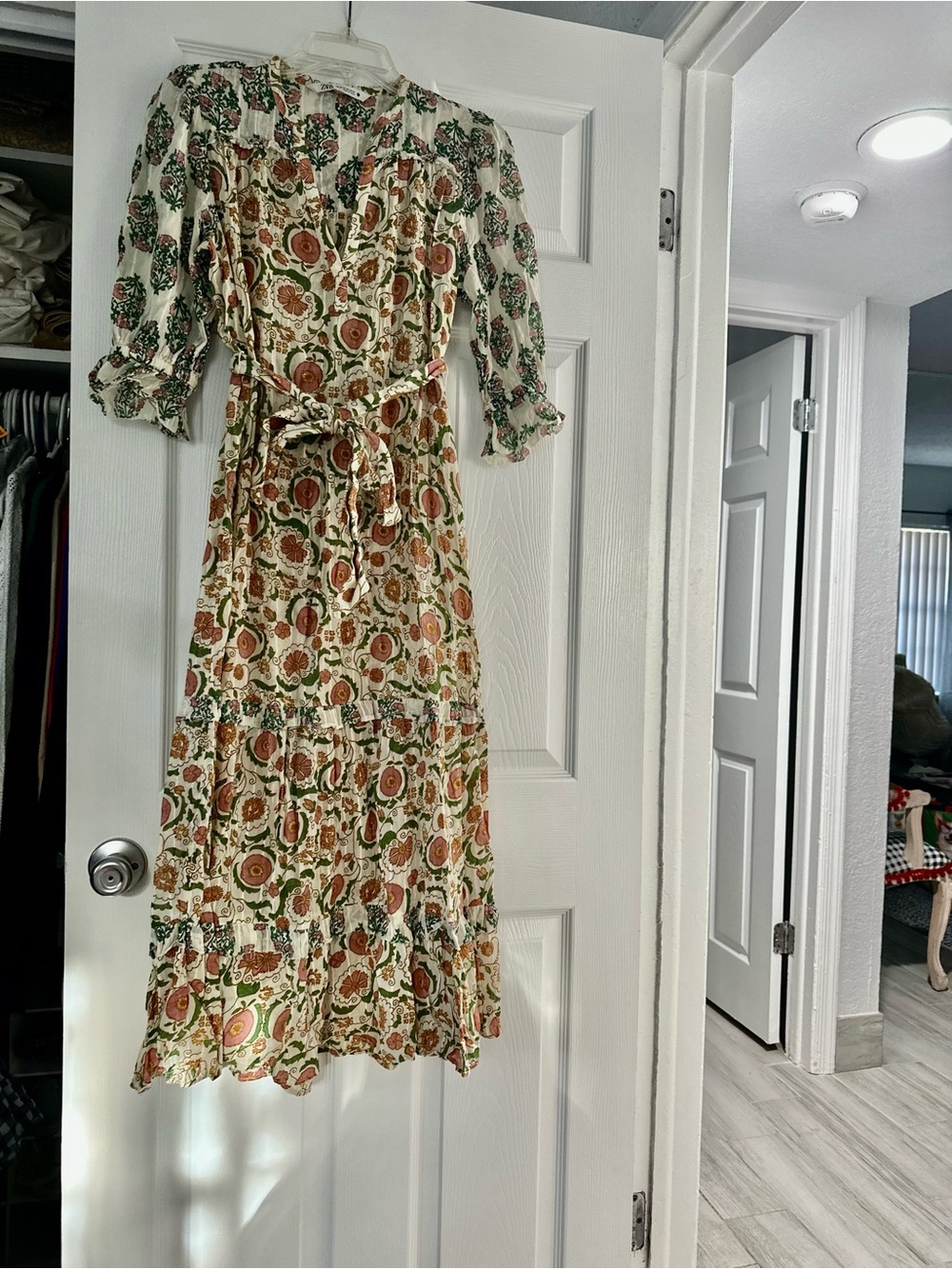 Zara Cream Midi Dress with Brown & Green Floral Print - Picture 7 of 7